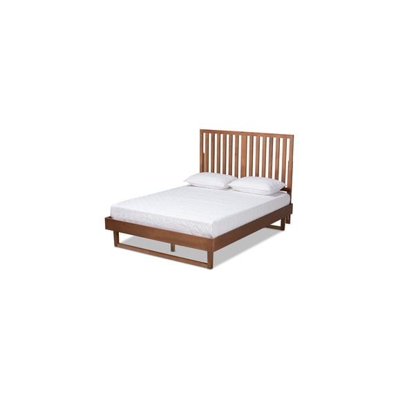 Temptations King Size Platform Bed - Modern Walnut Brown Wood Bed Frame - Sturdy Bedroom Bed