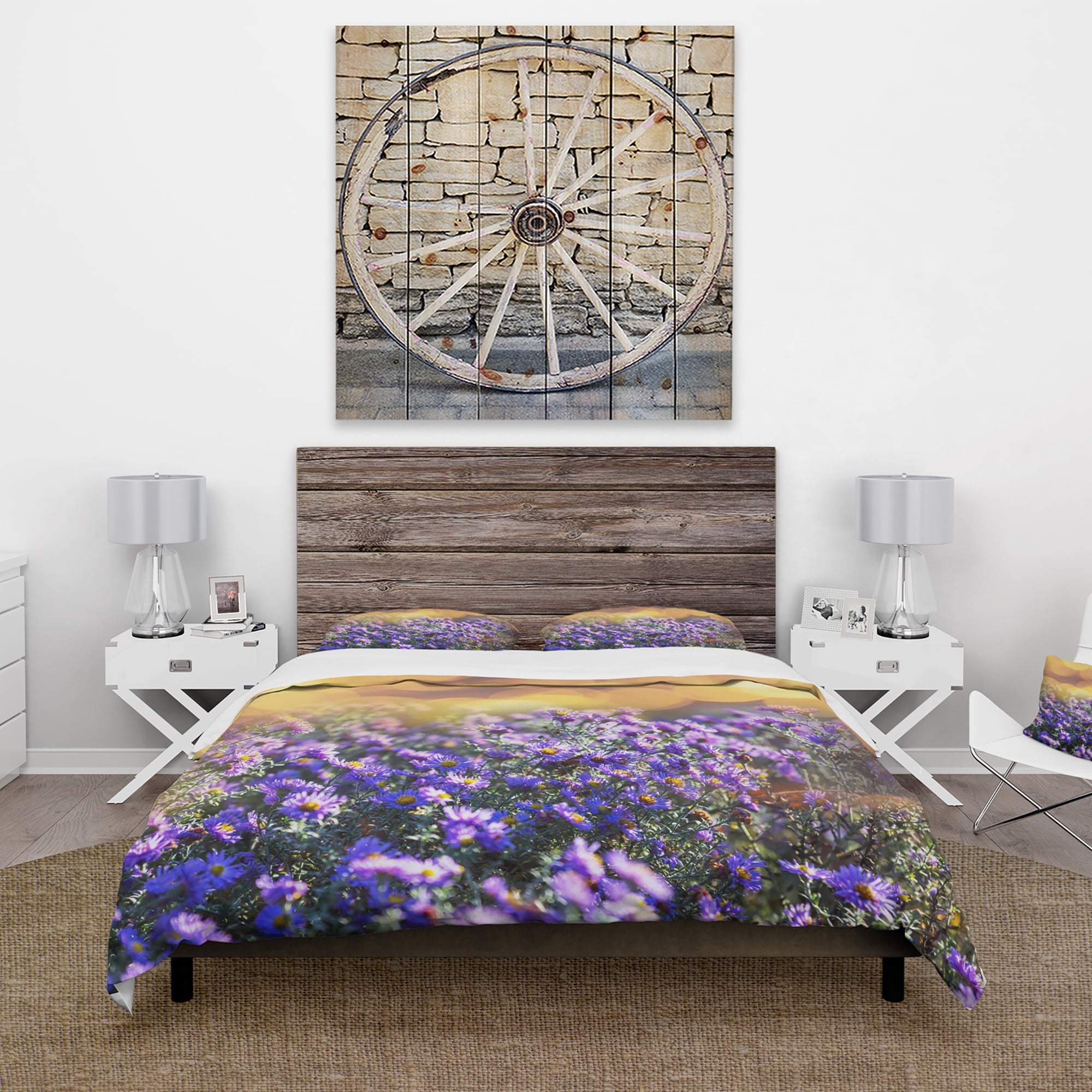 Designart 'Purple Flowers on Brown Background' Country Duvet Cover Set