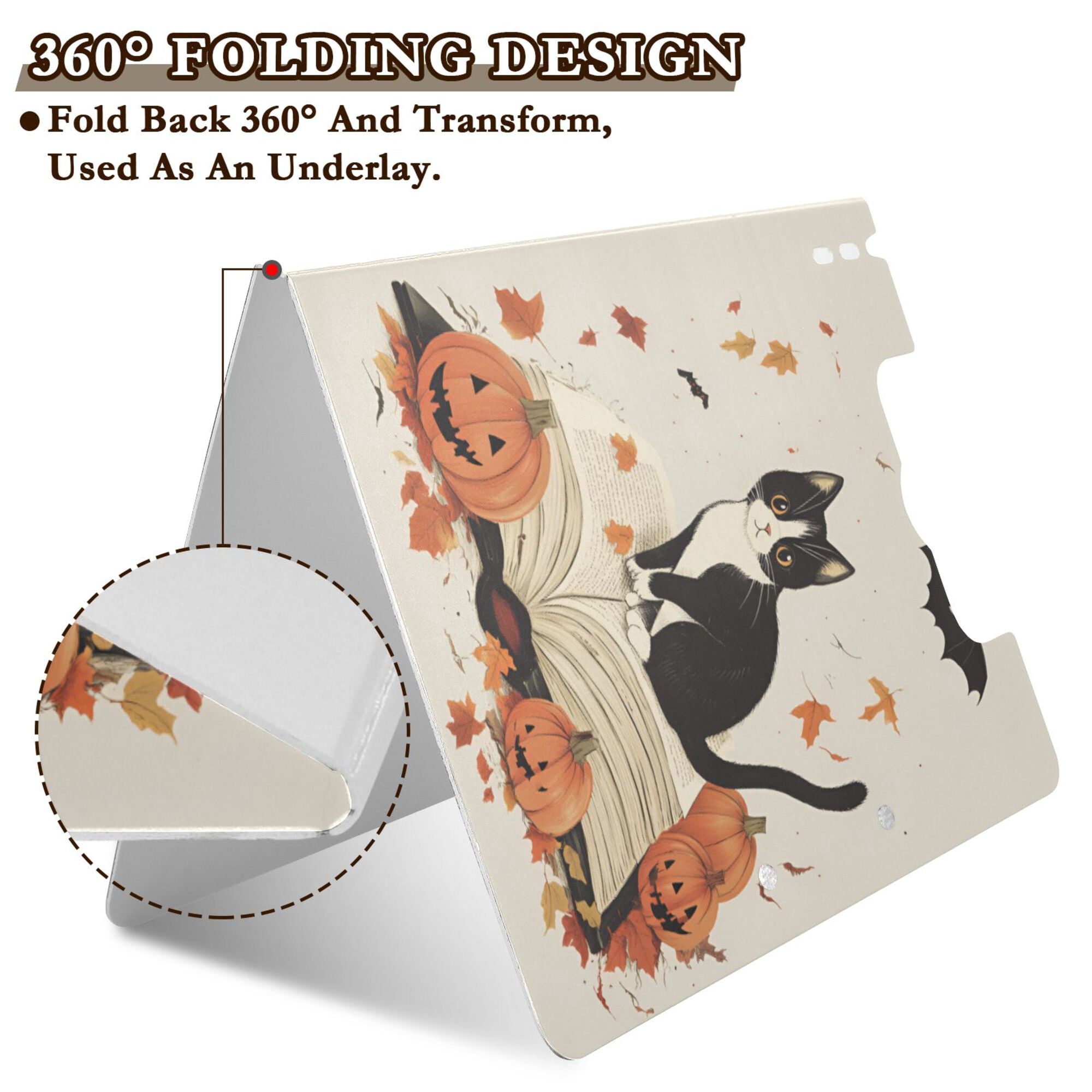 FORMRS A4 Clipboard Folder with Pen Holder Horizontal Foldable School Office Binder, Gray Cartoon Halloween Cat