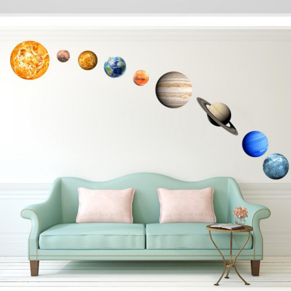 Glow In The Dark Solar System Wall Stickers 9 Planets Kids Room Decal Decor BT 