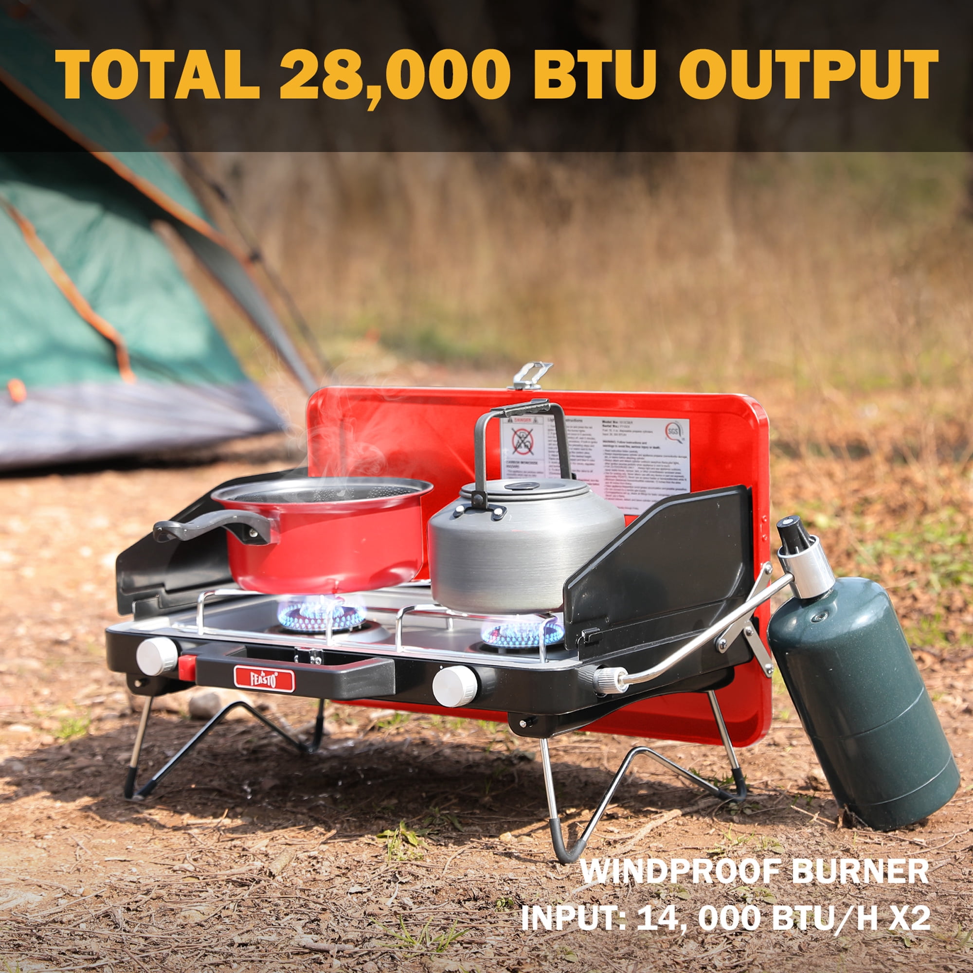 FEASTO Propane Camping Stove, Portable Camping Grill Stove,  28,000 BTU Camp Stove