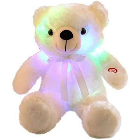 LED Teddy Bears Stuffed Animals Cute White Glow Bear Plush Toys Creative Colorful Luminous Light Up Doll Gifts for Bedroom Kids Baby Valentine 18 inch
