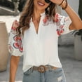 thumbnail image 5 of Puff Sleeve Tops Womens Embroidered Flower Pattern Short Sleeve V Neck Dressy Casual Shirt Summer Boho Clothes (XL, Red), 5 of 7