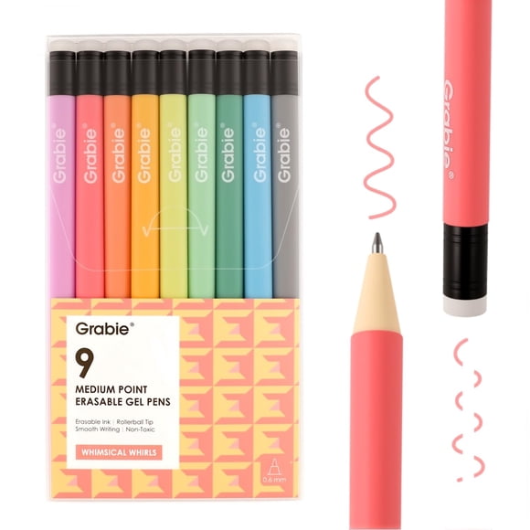 Set de 9 bolígrafos de gel borrables Grabie punta media 0.6 mm