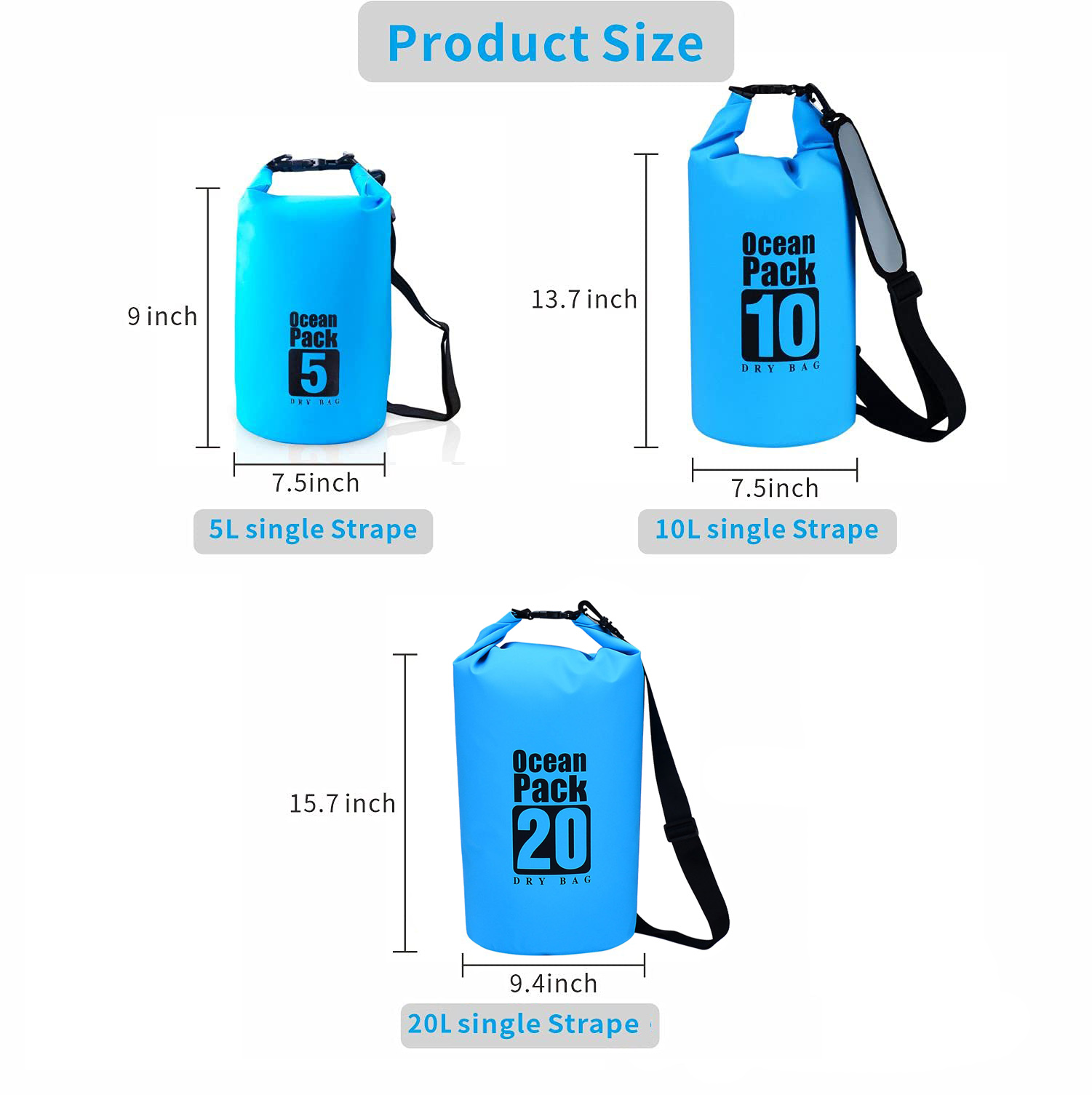 Waterproof Dry Bag,2L/5L/10L/15L/20L,Rainproof Backpack,Floating All Purpose Lightweight Beach Storage Bag,Roll Top Dry Compression Sack Keeps Gear Dry, for Kayak,Swim,Boating,Fishing,Camping - image 3 of 6