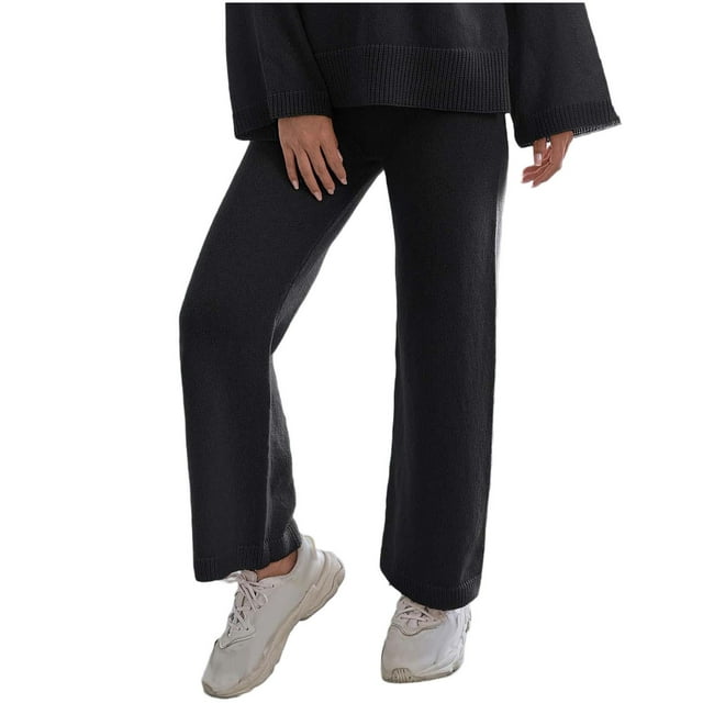 Dvprdro Mode Femmes Pantalon Tricoté Ample Couleur Unie Pantalon Décontracté