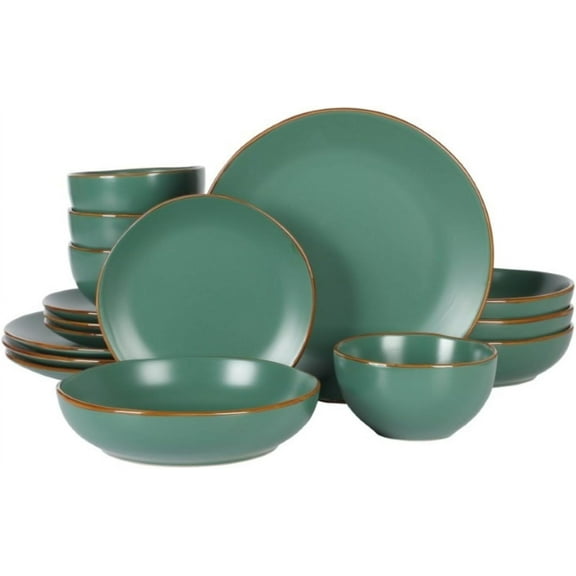 Hazeltine 16 Piece Plates and Bowls Dishes Stoneware Ceramic Dinnerware Set - Green