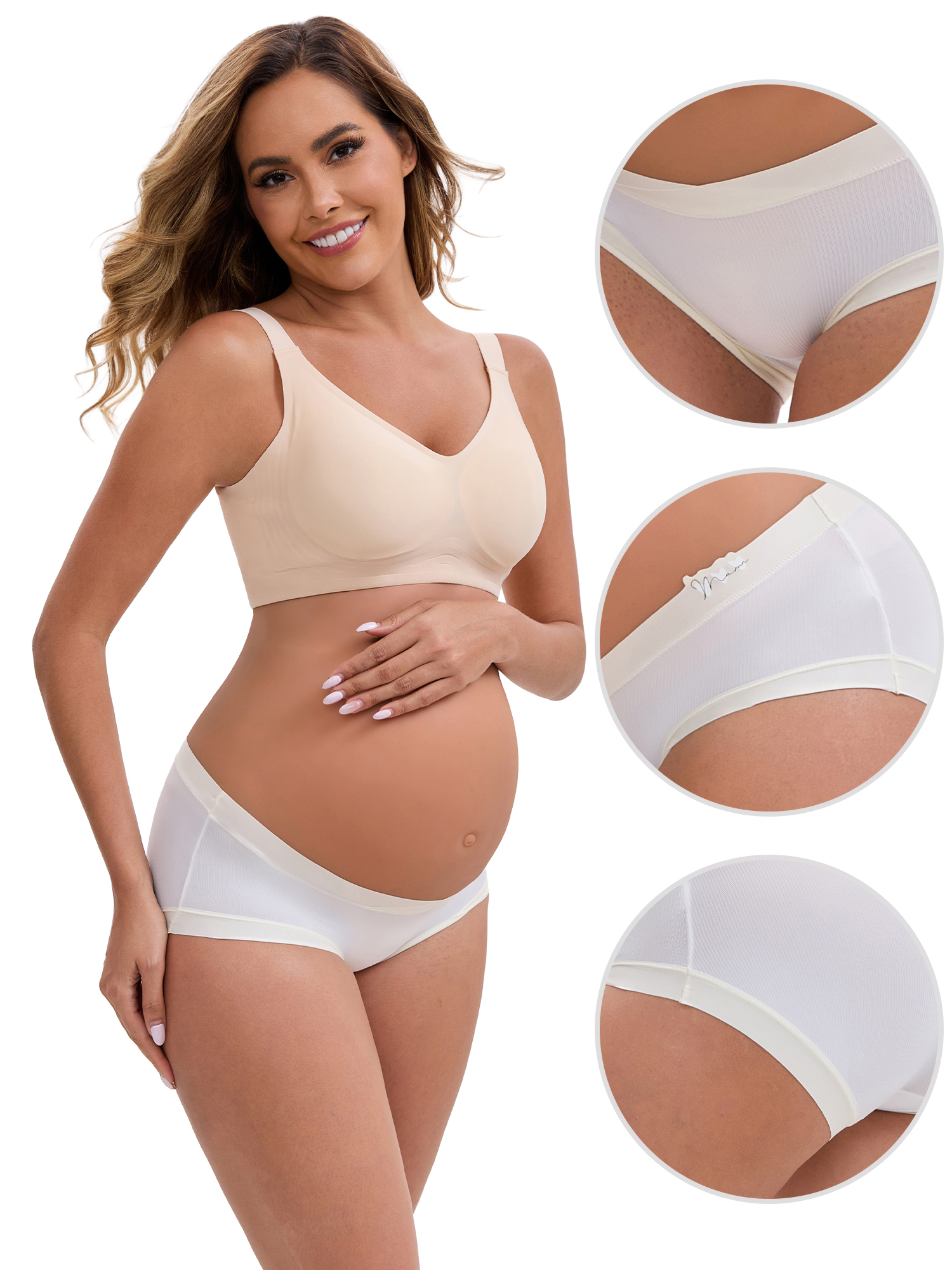 DARING DIVA Ice Silk Maternity Panties Under the Bump Briefs XXL 1 Beige 1 White