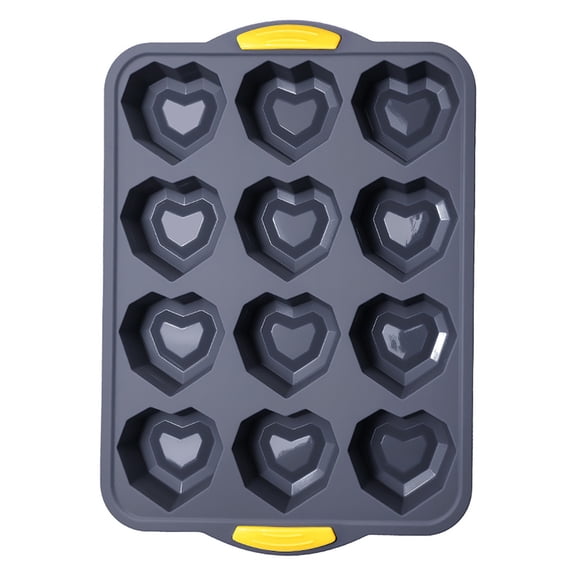 Press-Type Silicone Muffin Pan 12-Cup Heart-Shaped Non-Stick Baking Tray with Built-In Metal Frame, Food-Grade Heat-Resistant, Easy Release, Dishwasher Safe