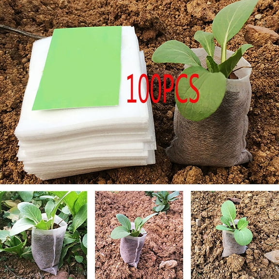 100Pcs Biodegradable Non-Woven Nursery Bags ,Nursery Pots Seed-Raising Bags Non-woven Fabrics Garden Supply 8x10cm Seed Raising Bags Plants Pouch Home Garden Supply for Bud Growing