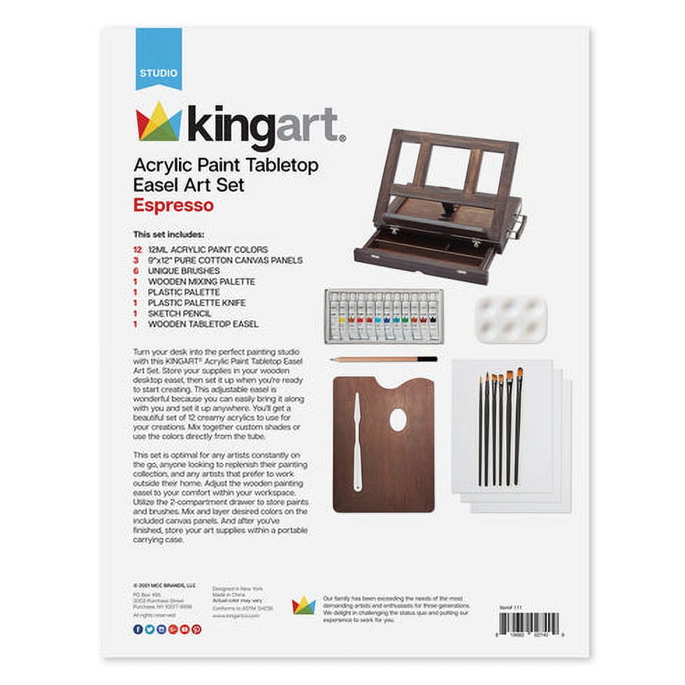 KINGART Wooden Easel Mixed Media Art Supplies Artist Painting and Drawing  Kit, Adult Art Set with Acrylic Paint and Pencils, Sketch Book & Watercolor