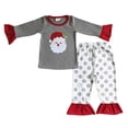 thumbnail image 3 of Ropa de Boutique para niños, pijamas con bordado navideño de Papá Noel, mangas Rojas, grises, traje de niña, pantalones de lunares, conjunto para niños, 3 of 4