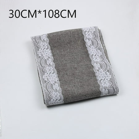 

Lierteer 30x275cm Natural Jute Grey With Lace Table Runner Wedding Party Decor