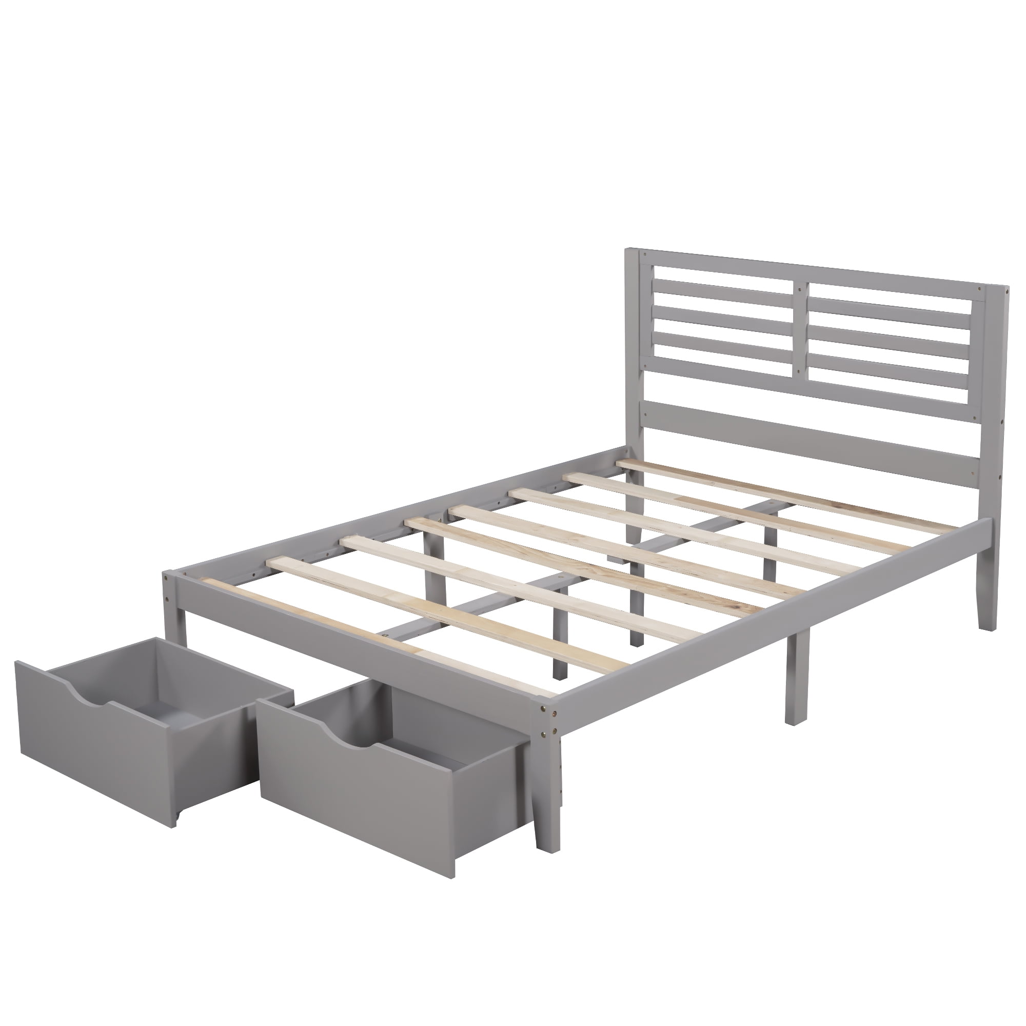 Lowestbest Wooden Full Platform Bed with Drawer, Modern Bedroom Furniture in Gray Lowestbest Wooden Full Platform Bed with Drawer, Modern Bedroom Furniture in Gray