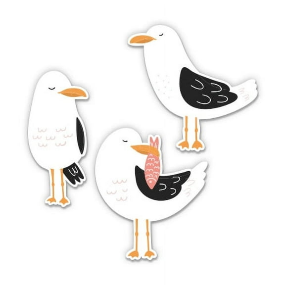 Three Seagulls - 2" each Vinyl Stickers - For Car Laptop I-Pad Phone Helmet Hard Hat - Waterproof Decals