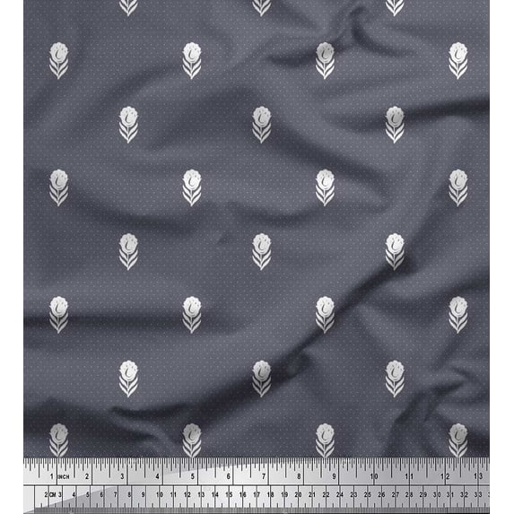 Soimoi Poly Georgette Fabric Dot,Leaves & Floral Block Print Sewing Fabric Yard 42 Inch Wide