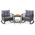 thumbnail image 2 of Costway 3 PCS Rattan Rocking Chair Set with Acacia Wood Tabletop Armrests for Porch Balcony Mix Brown + Gray, 2 of 11