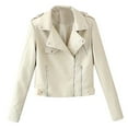 thumbnail image 2 of AXXD Jackets for Women,Faux Leather Jacket Women Cropped Long Sleeve Zip Turndown Notch Lapel Solid Color Coat Jacket White Size 2XL(US:12), 2 of 4