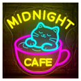 thumbnail image 1 of Letrero De Neón "Midnight Cafe" Con Diseño De Gato, Regulable, Ideal Para Decorar Paredes De Cafeterías, Bares, Tiendas Y Restaurantes 36x35cm, 1 of 6