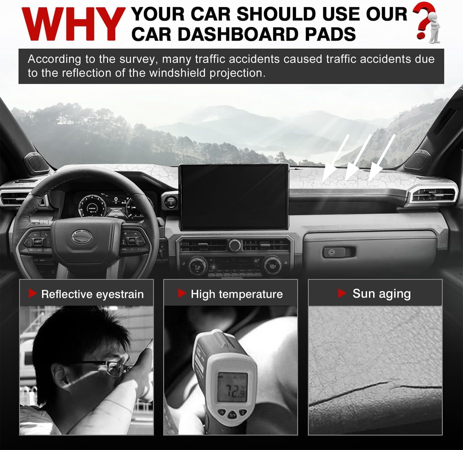 Canvcle Dashboard Cover Mat for 2024 2025 Toyota Tacoma Accessories Dash Cover Upgrade Velvet Dash Mat UV Rays Protector