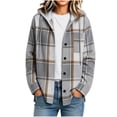 thumbnail image 2 of ZZkhGO Women's Plaid Hooded Button‑Front Cardigan Coat Long Sleeve Oversized Outerwear with Chest Pocket, 2 of 6