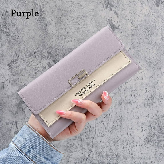 Fashion Women PU Leather Clutch Money Bag Long Wallet Coin Purse Pouch Bag PURPLE