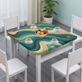 thumbnail image 3 of Teal Gold Wave Marble Pattern Square Fitted Tablecloth with Elastic Edge,Square Table Cover,Washable Elastic Table Cover for Home Kitchen Party Decor 36"x36", 3 of 6
