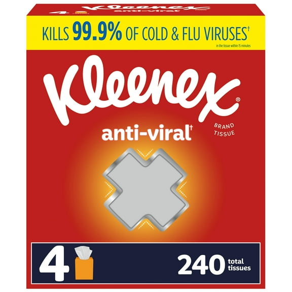 Kleenex Anti-Viral Facial Tissues, 4 Cube Boxes, 60 White Tissues per Box, 3-Ply (240 Total)