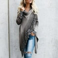 thumbnail image 2 of Tassel Open Front Outwear Stripes Irregular Knitted Long Sleeve Shawl for Winter Autumn Grey S, 2 of 6
