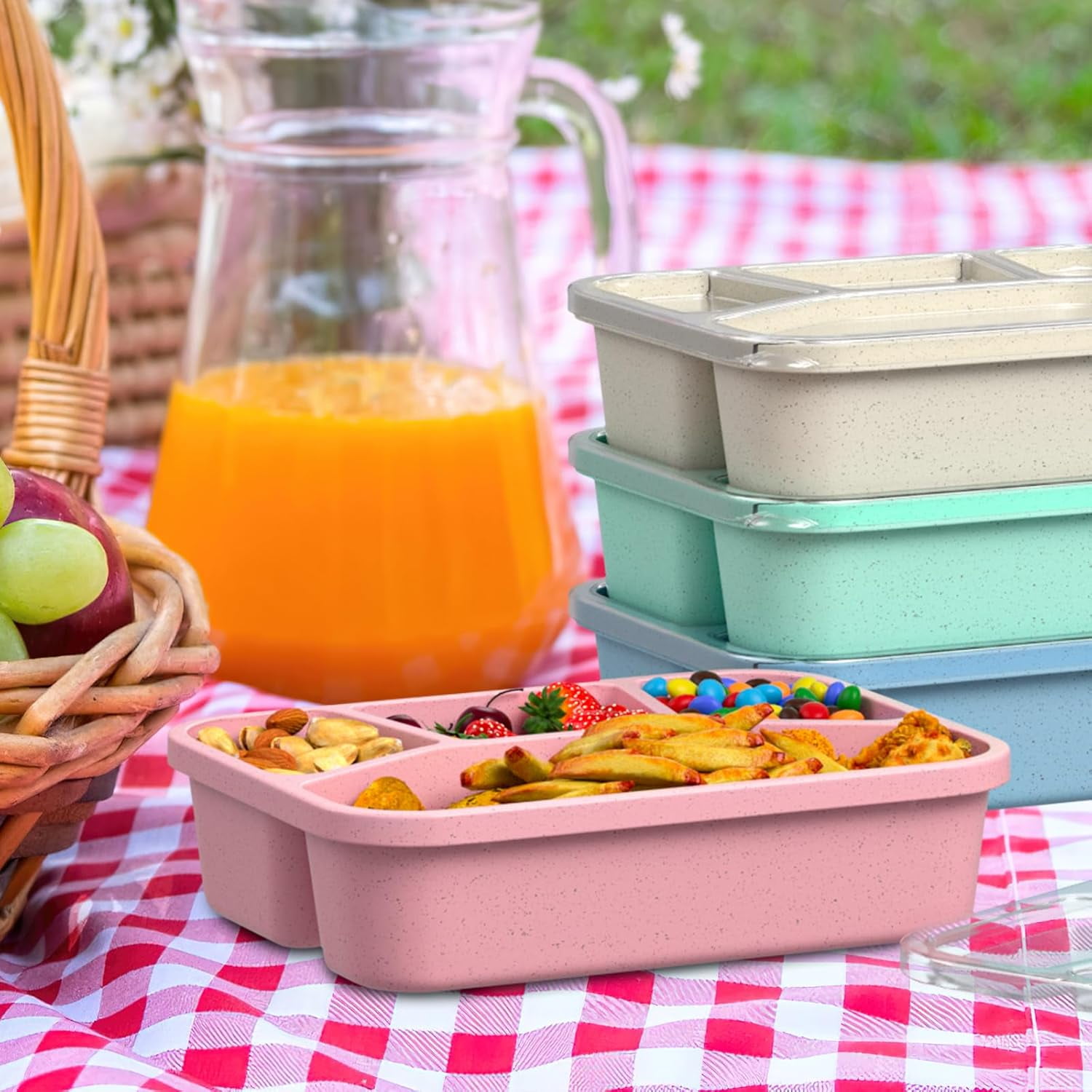 4 Pack Bento Box, Stackable Box Container with Lids,4 - Compartment Snack Box Lunch Container for Meal Prep,Food Storage,Office,Travel & Picnic