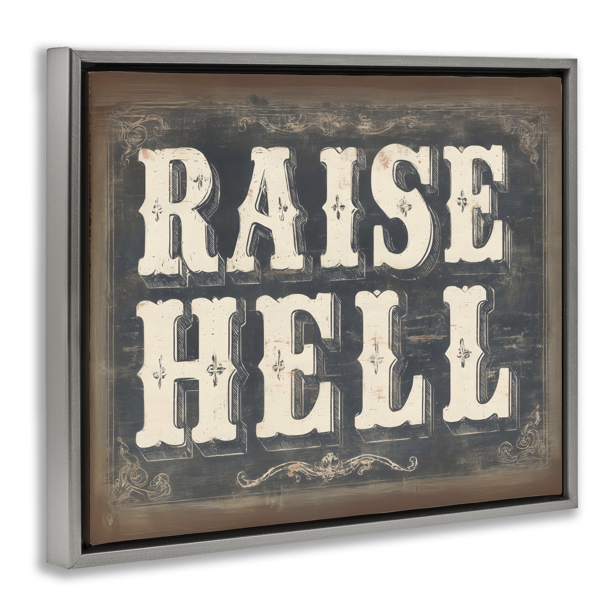 Stupell Industries Raise Hell Vintage Western Gray Framed Floater Canvas Wall Art, design by Arlington Prints
