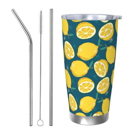 

Matuu Lemon for 20oz Durable Thermal Cups Keep Drinks Cold and Hot Insulated Car Mug with Lid-Straw Three-piece Set