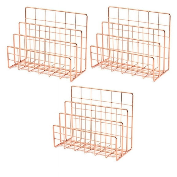 3X Bookshelf Office Desktop Rose Gold Metal Book Block Three Layer Desktop Magazine Shelf Book Holder