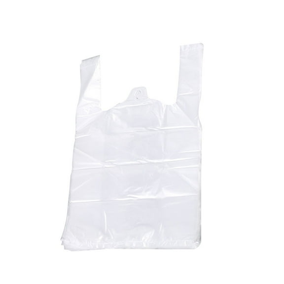 Kesenlong Shopping Handbag 100pcs White Food Grade Plastic Bag with Handle Food Packaging Bag for Supermarket Store Grocery (20*30)