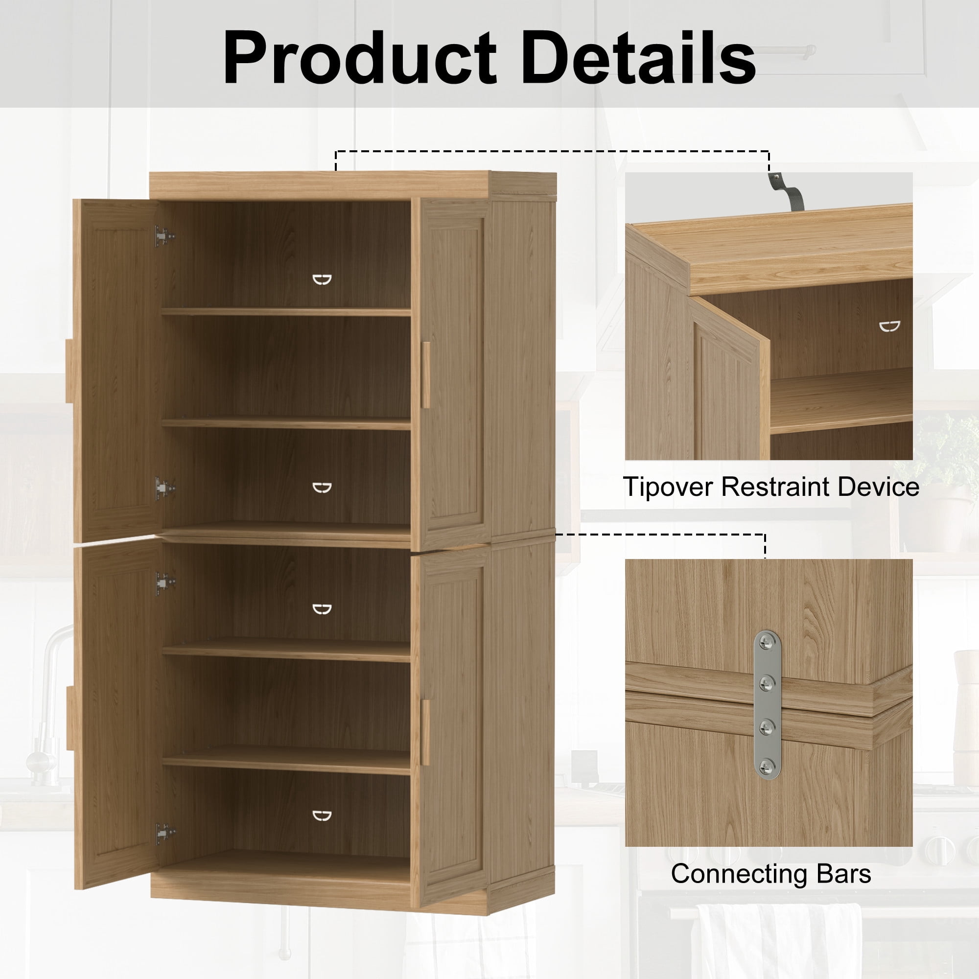 MAYEERTY 31*31*16" Modern Natural Wood Grain Storage Cabinet with Doors for Living Room, Bookshelf