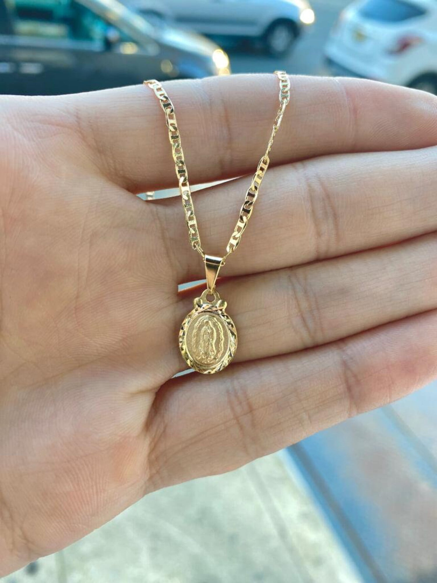 Primejewelry269 14 karat Gold Filled Virgen de Guadalupe Pendant Necklace Chain, 16"