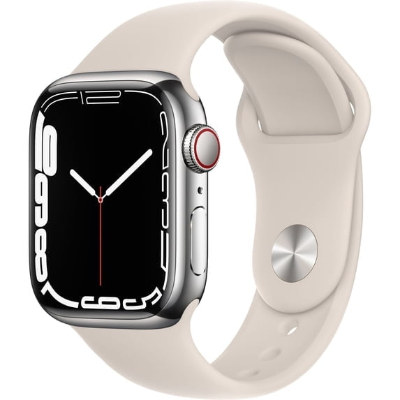 Pre-Owned Apple Watch 7 GPS   Cellular 41mm Silver Stainless Steel with Starlight Sport Band
