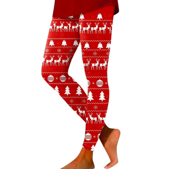 Fiaer Christmas Red Leggings Women Fashion Funny Printed Xmas Yoga Pants High Waisted Slim Fit Plus Size Cozy Workout Trousers Red XL