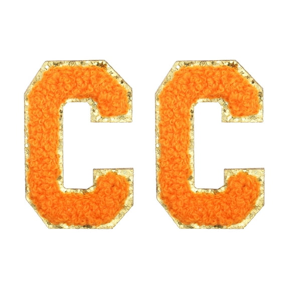 Uxcell Chenille Letter Patches 2.2" Self Adhesive Letter C Stick on Embroidered Patch for Clothing Repair (Orange, Pack of 2)