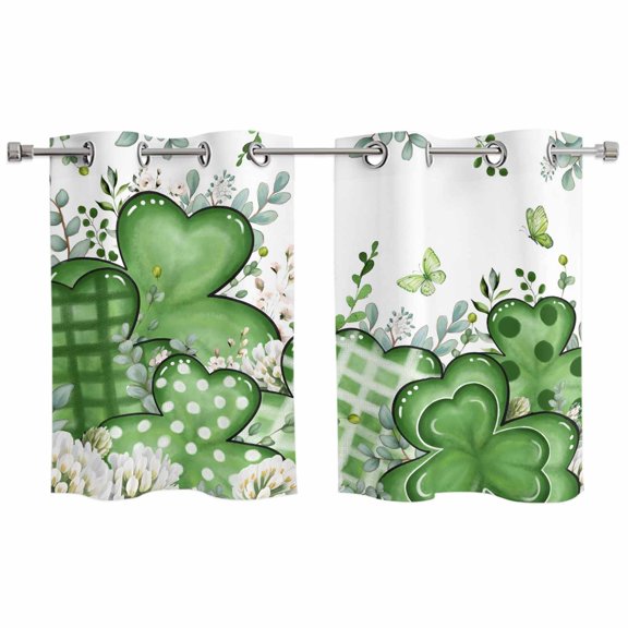 St. Patrick's Kitchen Curtains Window Panels, Lucky Shamrock Green Eucalyptus Floral Plants Insulated Window Treatment Curtain, Grommet Curtains for Bedroom/Living Room/Bathroom, 2 Piece 27.5"Wx39"L