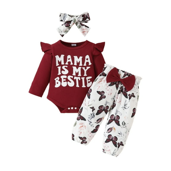 GYRATEDREAM Infant Baby Girl Clothes Long Sleeve Ruffle Romper Long Pants Headband Set 3pcs Girls' Clothing Outfit