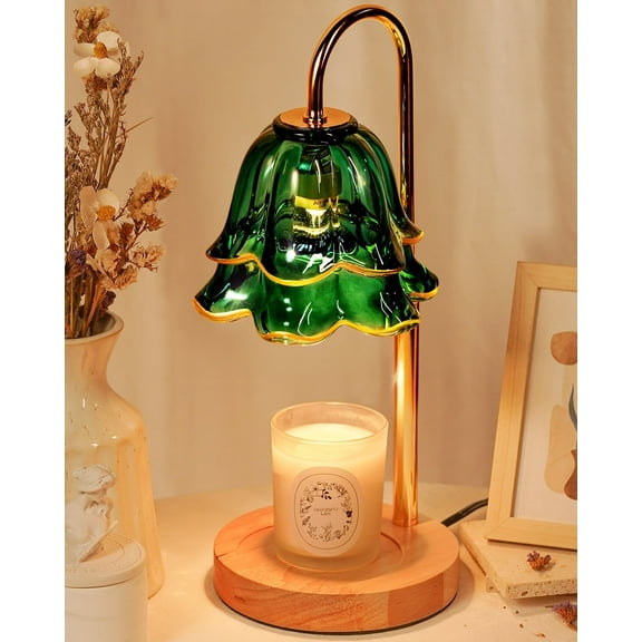 Funistree Green Candle Warmer Lamp with Timer & Dimmer, Adjustable Height, House Warming Birthday Gifts for Women Mom, Flower Wax Warmer Lamp for Jar Candles with 2 Bulbs