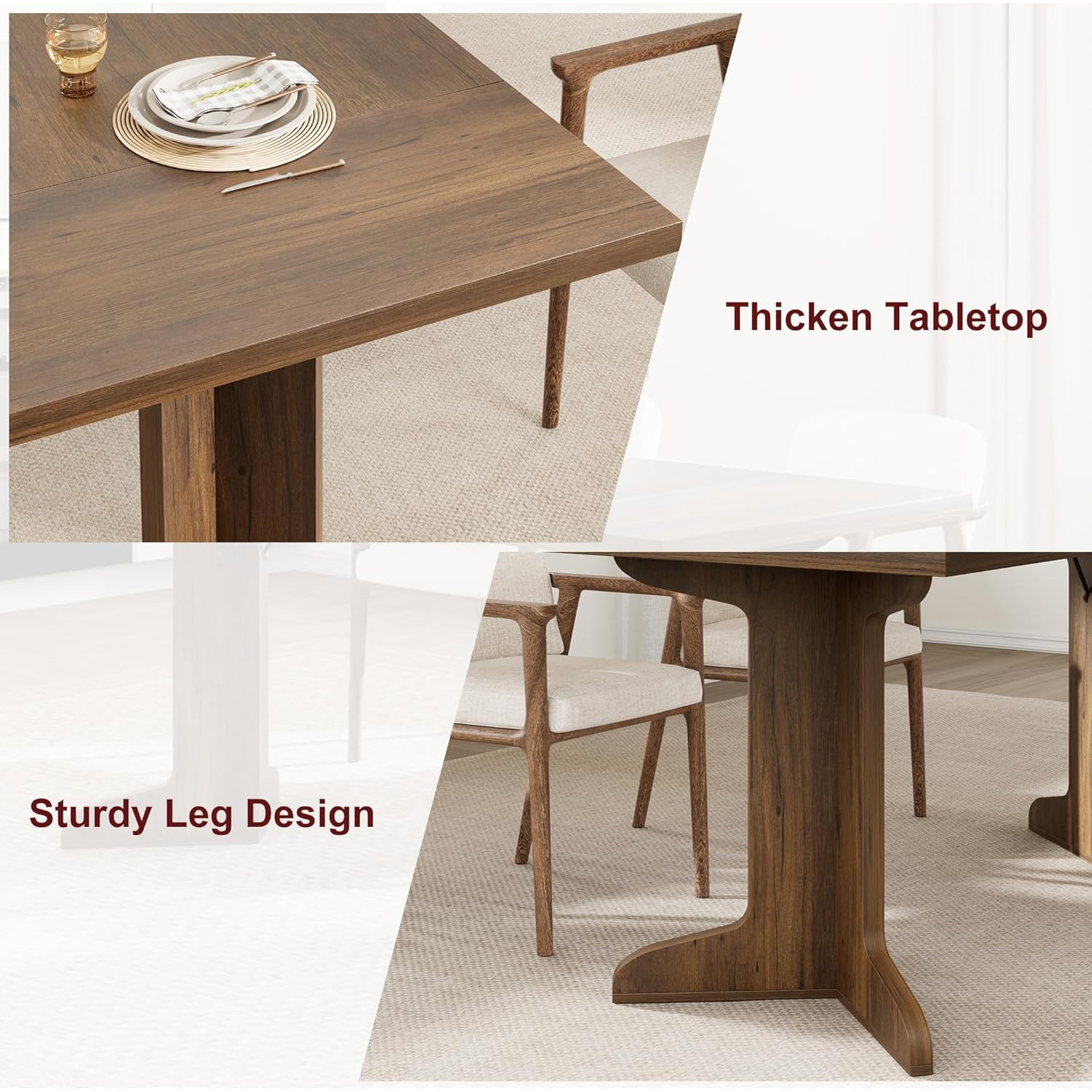 M optimized 71" Dining Table for 6 to 8, Modern Dinner Table with Unique Wooden Legs, Rectangle Dining Table for Kitchen, Dining Room Living Room
