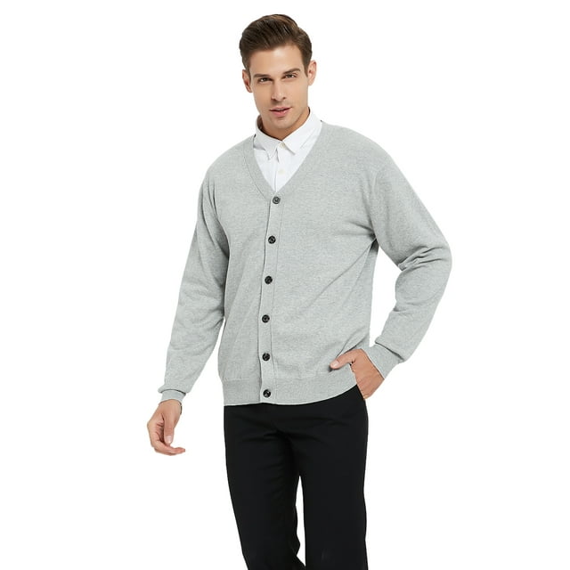 TOPTIE Cardigan pour Homme Coupe Décontractée Col en V Coton-Gris-G
