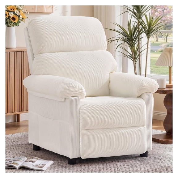 Recliner Chair, Living Room Recliner Chairs for Adults, Small Recliners for Small Spaces, Upholstered Manual Reading Chair with Side Pockets, Chair for Living Room, Corduroy, Beige