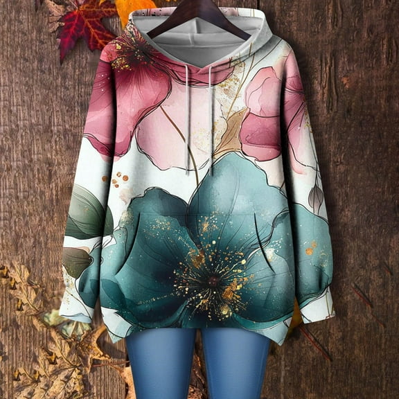 Craaazy Sweatshirt for Women Long Sleeve Hoodies Daily Printed Hooded Shirts Loose Drawstring Pullover Oversized Tops With Pockets Gifts For Women