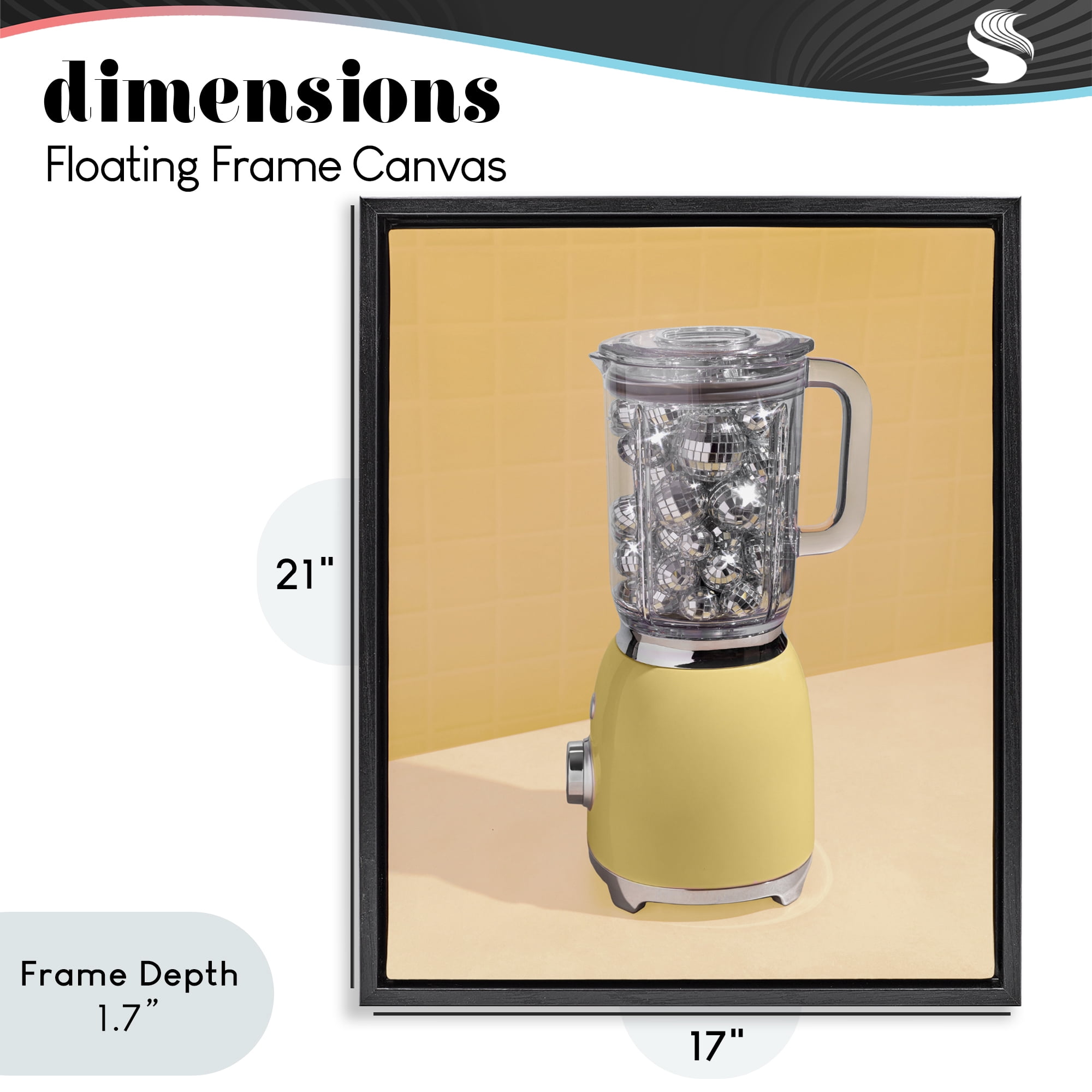 Stupell Industries Disco Drink Blender over Yellow Black Framed Floater Canvas Wall Art, design by LISH Creative