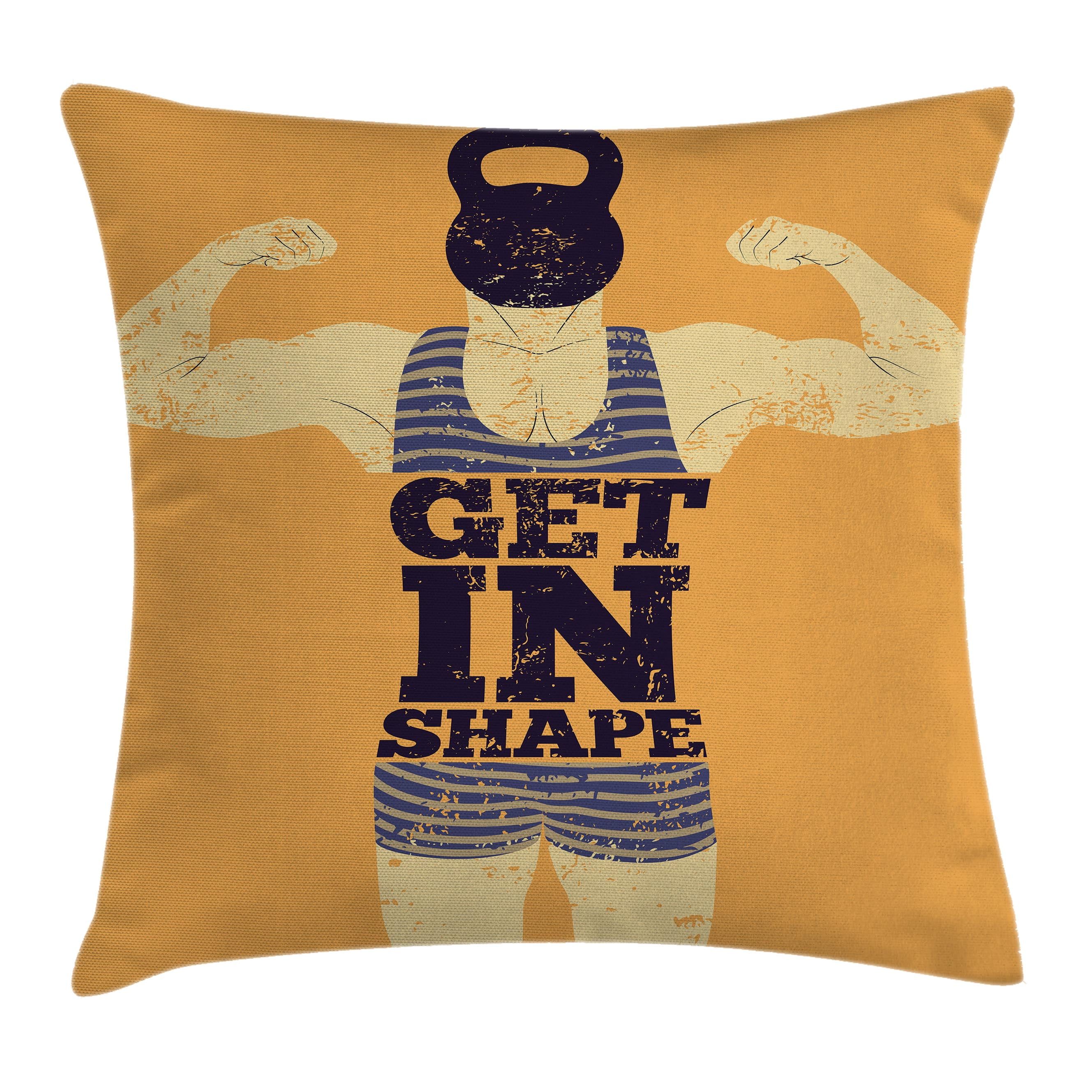 Vintage Decor Throw Pillow Cushion Cover, Get in Shape with a Male Human Body with Muscles