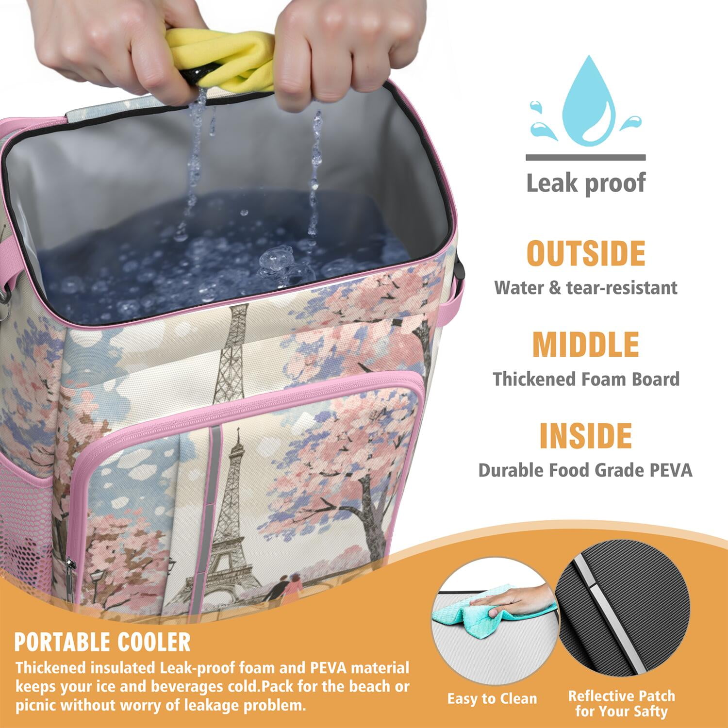 Cooler Backpack 26 Cans Paris Drink Beverage Beer Bag Cooler Leak Proof Travel Camping Lunch Backpack Outdoor Cutlery Backpack for Camping Hiking