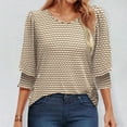 thumbnail image 2 of Women's Tops Casual T Shirt Crew Neck 7/8 Sleeve Loose Fit Ripple Pattern Blouse, 2 of 7
